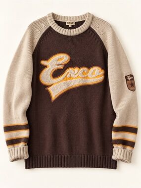 EXCO Brown & Cream Varsity Knit Sweater | Size S